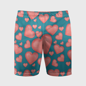 Мужские шорты спортивные с принтом Любовь моровь в Белгороде,  |  | Тематика изображения на принте: бирюзовый | день влюбленных | любовь | розовый | сердце