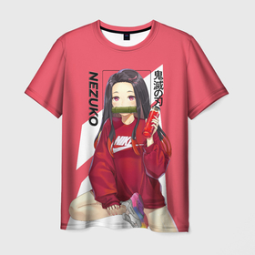 Мужская футболка 3D с принтом Nezuko в Белгороде, 100% полиэфир | прямой крой, круглый вырез горловины, длина до линии бедер | kimetsu no yaiba | nezuko | tanjiro kamado | zenitsu agatsuma | камадо | клинок рассекающий демонов | незуко | танджиро камадо