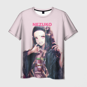 Мужская футболка 3D с принтом Nezuko , 100% полиэфир | прямой крой, круглый вырез горловины, длина до линии бедер | kimetsu no yaiba | nezuko | tanjiro kamado | zenitsu agatsuma | камадо | клинок рассекающий демонов | незуко | танджиро камадо
