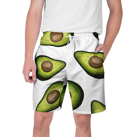 Мужские шорты 3D с принтом Авокадо в Санкт-Петербурге,  полиэстер 100% | прямой крой, два кармана без застежек по бокам. Мягкая трикотажная резинка на поясе, внутри которой широкие завязки. Длина чуть выше колен | avocado | fruit | авокадо | овощ | фрукт