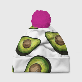 Шапка 3D c помпоном с принтом Авокадо в Белгороде, 100% полиэстер | универсальный размер, печать по всей поверхности изделия | avocado | fruit | авокадо | овощ | фрукт
