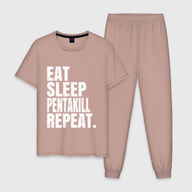 Мужская пижама хлопок с принтом EAT SLEEP PENTAKILL REPEAT в Санкт-Петербурге, 100% хлопок | брюки и футболка прямого кроя, без карманов, на брюках мягкая резинка на поясе и по низу штанин
 | ahri | akali | ashe | carry | darius | draven | eat | eat sleep pentakill repeat | ezreal | fizz | galio | game | garen | jax | jhin | jinx | kill | league of legends | lol | penta | pentakill | repeat | sleep | игра |