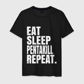 Мужская футболка хлопок с принтом EAT SLEEP PENTAKILL REPEAT в Тюмени, 100% хлопок | прямой крой, круглый вырез горловины, длина до линии бедер, слегка спущенное плечо. | ahri | akali | ashe | carry | darius | draven | eat | eat sleep pentakill repeat | ezreal | fizz | galio | game | garen | jax | jhin | jinx | kill | league of legends | lol | penta | pentakill | repeat | sleep | игра |