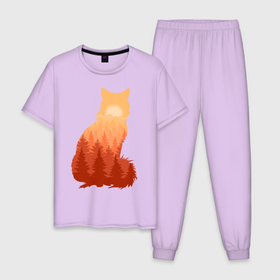 Мужская пижама хлопок с принтом Лиса в Новосибирске, 100% хлопок | брюки и футболка прямого кроя, без карманов, на брюках мягкая резинка на поясе и по низу штанин
 | fox | лес | лис | лиса | лисенок | лисичка | рыжий