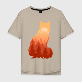 Мужская футболка хлопок Oversize с принтом Лиса в Санкт-Петербурге, 100% хлопок | свободный крой, круглый ворот, “спинка” длиннее передней части | fox | лес | лис | лиса | лисенок | лисичка | рыжий