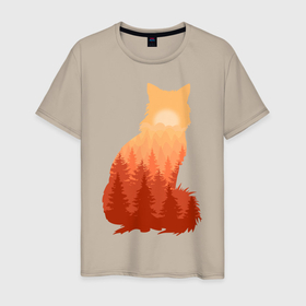 Мужская футболка хлопок с принтом Лиса в Кировске, 100% хлопок | прямой крой, круглый вырез горловины, длина до линии бедер, слегка спущенное плечо. | fox | лес | лис | лиса | лисенок | лисичка | рыжий