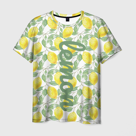 Мужская футболка 3D с принтом Лимон в Санкт-Петербурге, 100% полиэфир | прямой крой, круглый вырез горловины, длина до линии бедер | lemon | витамин с | желтый | зеленый | кислый | лимон