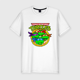 Мужская футболка хлопок Slim с принтом Ninja Turtles в Новосибирске, 92% хлопок, 8% лайкра | приталенный силуэт, круглый вырез ворота, длина до линии бедра, короткий рукав | donatello | leonardo | michelangelo | ninja | pizza | raphael | turtles | воин | донателло | животные | карате | комикс | комиксы | леонардо | микеланджело | мультфильм | мутант | мутанты | ниндзя | пицца | рафаэль | сплинтер