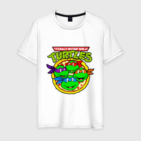Мужская футболка хлопок с принтом Ninja Turtles в Новосибирске, 100% хлопок | прямой крой, круглый вырез горловины, длина до линии бедер, слегка спущенное плечо. | donatello | leonardo | michelangelo | ninja | pizza | raphael | turtles | воин | донателло | животные | карате | комикс | комиксы | леонардо | микеланджело | мультфильм | мутант | мутанты | ниндзя | пицца | рафаэль | сплинтер