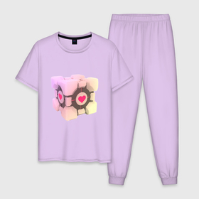 Мужская пижама хлопок с принтом Companion Cube , 100% хлопок | брюки и футболка прямого кроя, без карманов, на брюках мягкая резинка на поясе и по низу штанин
 | companion cube | cube | heart | portal | portal 2 | компаньон куб | куб | сердечко | сердце