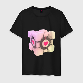 Мужская футболка хлопок с принтом Companion Cube в Курске, 100% хлопок | прямой крой, круглый вырез горловины, длина до линии бедер, слегка спущенное плечо. | companion cube | cube | heart | portal | portal 2 | компаньон куб | куб | сердечко | сердце