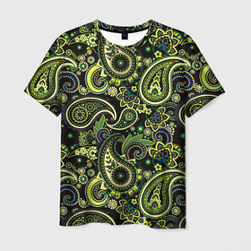 Мужская футболка 3D с принтом Молекулярный рисунок , 100% полиэфир | прямой крой, круглый вырез горловины, длина до линии бедер | арт | биология | жёлтый | зелёный | молекула | рисунок | синий | чёрный