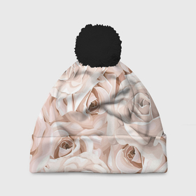 Шапка 3D c помпоном с принтом Элегантность в Тюмени, 100% полиэстер | универсальный размер, печать по всей поверхности изделия | беж | нежно | пастельный | роза | цветок | элегантно