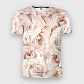 Мужская футболка 3D Slim с принтом Элегантность в Санкт-Петербурге, 100% полиэстер с улучшенными характеристиками | приталенный силуэт, круглая горловина, широкие плечи, сужается к линии бедра | Тематика изображения на принте: беж | нежно | пастельный | роза | цветок | элегантно