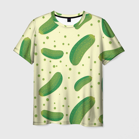 Мужская футболка 3D с принтом Огурчики в Екатеринбурге, 100% полиэфир | прямой крой, круглый вырез горловины, длина до линии бедер | арт | еда | лето | овощ | овощи | огурец | огурцы | огурчик | огурчики | рисунок