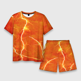 Мужской костюм с шортами 3D с принтом Молния в Кировске,  |  | гроза | гром | молния | оранжевый | разряд молнии | свет