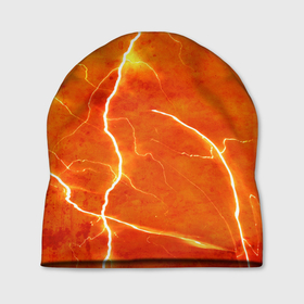 Шапка 3D с принтом Молния в Курске, 100% полиэстер | универсальный размер, печать по всей поверхности изделия | гроза | гром | молния | оранжевый | разряд молнии | свет
