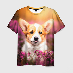 Мужская футболка 3D с принтом Вельш-корги , 100% полиэфир | прямой крой, круглый вырез горловины, длина до линии бедер | dog | вельш | вельш корги | животные | корги | пес | природа | собака | собаки | собакчка | собачки
