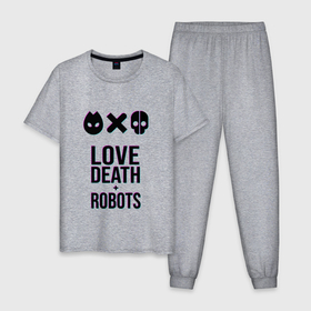 Мужская пижама хлопок с принтом LDR Glitch в Белгороде, 100% хлопок | брюки и футболка прямого кроя, без карманов, на брюках мягкая резинка на поясе и по низу штанин
 | death | fantastic | future | glitch | ldr | love | love death and robots | love death robots | netflix | robots | sci fi | будущее | глитч | лдр | любовь | нетфликс | роботы | фантастика