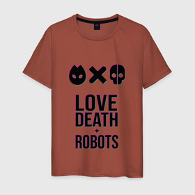 Мужская футболка хлопок с принтом LDR Glitch в Екатеринбурге, 100% хлопок | прямой крой, круглый вырез горловины, длина до линии бедер, слегка спущенное плечо. | Тематика изображения на принте: death | fantastic | future | glitch | ldr | love | love death and robots | love death robots | netflix | robots | sci fi | будущее | глитч | лдр | любовь | нетфликс | роботы | фантастика