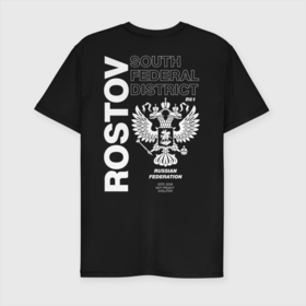 Мужская футболка хлопок Slim с принтом Ростов EVLTN в Новосибирске, 92% хлопок, 8% лайкра | приталенный силуэт, круглый вырез ворота, длина до линии бедра, короткий рукав | 61 регион | russia | россия | ростов | ростов на дону | ростовская область
