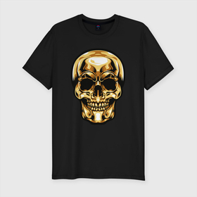 Мужская футболка хлопок Slim с принтом Золотой череп в Белгороде, 92% хлопок, 8% лайкра | приталенный силуэт, круглый вырез ворота, длина до линии бедра, короткий рукав | gold | skull | золотой | рок | череп