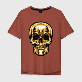 Мужская футболка хлопок Oversize с принтом Золотой череп , 100% хлопок | свободный крой, круглый ворот, “спинка” длиннее передней части | Тематика изображения на принте: gold | skull | золотой | рок | череп