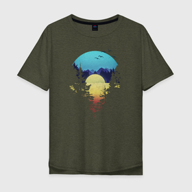 Мужская футболка хлопок Oversize с принтом Закат в Новосибирске, 100% хлопок | свободный крой, круглый ворот, “спинка” длиннее передней части | Тематика изображения на принте: casual | outdoor | закат | красивый закат | лес | озеро | природа | солнце