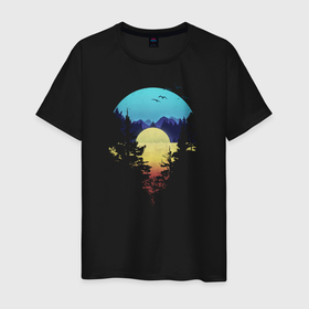 Мужская футболка хлопок с принтом Закат в Новосибирске, 100% хлопок | прямой крой, круглый вырез горловины, длина до линии бедер, слегка спущенное плечо. | Тематика изображения на принте: casual | outdoor | закат | красивый закат | лес | озеро | природа | солнце