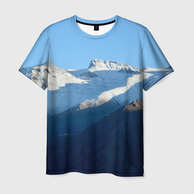 Мужская футболка 3D с принтом Снежные горы в Петрозаводске, 100% полиэфир | прямой крой, круглый вырез горловины, длина до линии бедер | mountain | гора | горный массив | горы | снег | снежный склон | эверест