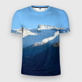 Мужская футболка 3D Slim с принтом Снежные горы в Екатеринбурге, 100% полиэстер с улучшенными характеристиками | приталенный силуэт, круглая горловина, широкие плечи, сужается к линии бедра | mountain | гора | горный массив | горы | снег | снежный склон | эверест