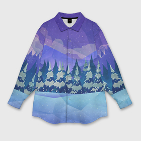 Мужская рубашка oversize 3D с принтом Зимний лес  новогодний ,  |  | 