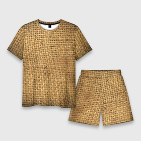 Мужской костюм с шортами 3D с принтом Мешок в Новосибирске,  |  | Тематика изображения на принте: 2021 | 3d | мешковина | мешок | нити | плед | прикол | текстура | ткань | толстовка | тренд | тряпка | футболка