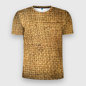 Мужская футболка 3D Slim с принтом Мешок в Екатеринбурге, 100% полиэстер с улучшенными характеристиками | приталенный силуэт, круглая горловина, широкие плечи, сужается к линии бедра | 2021 | 3d | мешковина | мешок | нити | плед | прикол | текстура | ткань | толстовка | тренд | тряпка | футболка