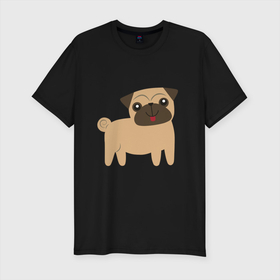 Мужская футболка хлопок Slim с принтом Мопс в Курске, 92% хлопок, 8% лайкра | приталенный силуэт, круглый вырез ворота, длина до линии бедра, короткий рукав | dog | мопс | собака