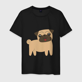 Мужская футболка хлопок с принтом Мопс в Екатеринбурге, 100% хлопок | прямой крой, круглый вырез горловины, длина до линии бедер, слегка спущенное плечо. | dog | мопс | собака
