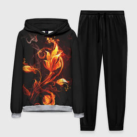 Мужской костюм 3D (с толстовкой) с принтом Огненный цветок ,  |  | огненный цветок | огонь | узор | узор в огне | цветок | цветок в огне.