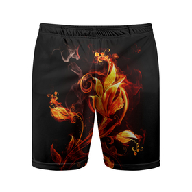 Мужские шорты спортивные с принтом Огненный цветок в Петрозаводске,  |  | огненный цветок | огонь | узор | узор в огне | цветок | цветок в огне.