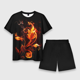 Мужской костюм с шортами 3D с принтом Огненный цветок в Курске,  |  | Тематика изображения на принте: огненный цветок | огонь | узор | узор в огне | цветок | цветок в огне.