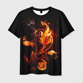 Мужская футболка 3D с принтом Огненный цветок в Белгороде, 100% полиэфир | прямой крой, круглый вырез горловины, длина до линии бедер | огненный цветок | огонь | узор | узор в огне | цветок | цветок в огне.