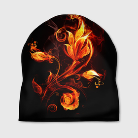 Шапка 3D с принтом Огненный цветок в Тюмени, 100% полиэстер | универсальный размер, печать по всей поверхности изделия | огненный цветок | огонь | узор | узор в огне | цветок | цветок в огне.