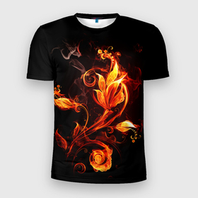 Мужская футболка 3D Slim с принтом Огненный цветок , 100% полиэстер с улучшенными характеристиками | приталенный силуэт, круглая горловина, широкие плечи, сужается к линии бедра | огненный цветок | огонь | узор | узор в огне | цветок | цветок в огне.