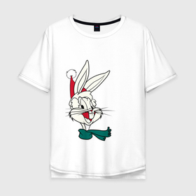 Мужская футболка хлопок Oversize с принтом Bugs Bunny в Белгороде, 100% хлопок | свободный крой, круглый ворот, “спинка” длиннее передней части | looney tunes | warner bros | багз банни | безумные мелодии | веселые мелодии | ворнер | луни тюнз | луни тюнс | мультяшки | новый год