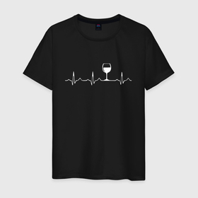 Мужская футболка хлопок с принтом Винный пульс в Петрозаводске, 100% хлопок | прямой крой, круглый вырез горловины, длина до линии бедер, слегка спущенное плечо. | puls | puls wine | wine | бокал | бокал вина | винный пульс | вино | вино пульс | пульс | пульс wine | пульс бокал | пульс бокал вина