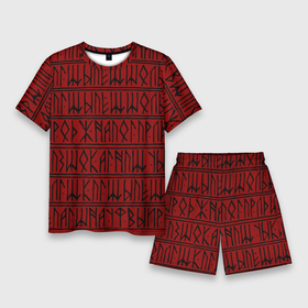 Мужской костюм с шортами 3D с принтом Runic в Новосибирске,  |  | Тематика изображения на принте: 2020 | 2021 | абстракция | буквы | женская | знаки | иероглифы | красная | красный | мода | мужская | надпись | письмо | руны | свитшот | толстовка | узоры | футболка | черный