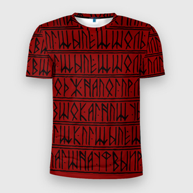 Мужская футболка 3D Slim с принтом Runic в Новосибирске, 100% полиэстер с улучшенными характеристиками | приталенный силуэт, круглая горловина, широкие плечи, сужается к линии бедра | Тематика изображения на принте: 2020 | 2021 | абстракция | буквы | женская | знаки | иероглифы | красная | красный | мода | мужская | надпись | письмо | руны | свитшот | толстовка | узоры | футболка | черный