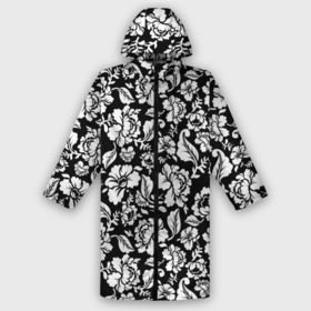 Дождевик унисекс 3D с принтом White flowers в городе Новоалтайск,  |  | abstract | flowers | texturae | абстракция | белый | стиль | текстура | цветы | черно белый | черный