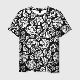 Мужская футболка 3D с принтом White flowers в Курске, 100% полиэфир | прямой крой, круглый вырез горловины, длина до линии бедер | abstract | flowers | texturae | абстракция | белый | стиль | текстура | цветы | черно белый | черный
