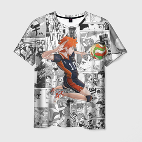 Мужская футболка 3D с принтом Хината Се Haikyu! в Кировске, 100% полиэфир | прямой крой, круглый вырез горловины, длина до линии бедер | волейбол | карасуно | манга | мяч | хината се