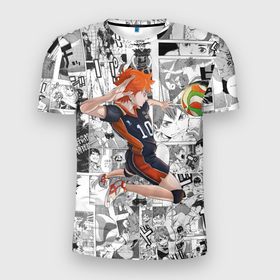 Мужская футболка 3D спортивная с принтом Хината Се Haikyu! в Рязани, 100% полиэстер с улучшенными характеристиками | приталенный силуэт, круглая горловина, широкие плечи, сужается к линии бедра | волейбол | карасуно | манга | мяч | хината се